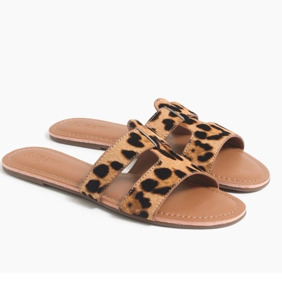 J. Crew Shoes - J.Crew Leopard Calf Hair Slide Sandals Size 12 Beachside Animal Print